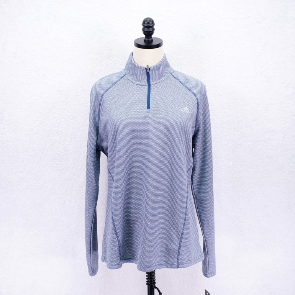 NEW Adidas -Large-‎ Blue 1/4 Zip Fleece Sweater High Neck Ribbed Polyester